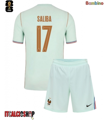Francia William Saliba #17 Seconda Maglia Bambino Mondiali 2026 Manica Corta (+ Pantaloni corti)